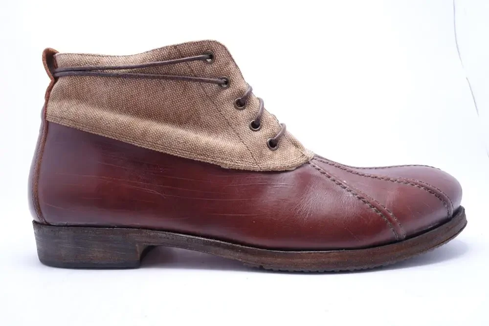 Billy Reid Boots Mens Size 13 Brown Leather Canvas Chukka Ankle Made In Italy